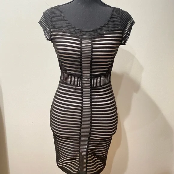 bebe black and white striped dress Navy Stripe Bow Dress & Bloomers 24m